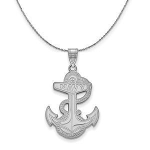 Sterling Silver U.S. Navy Small Pendant Necklace - 20 Inch